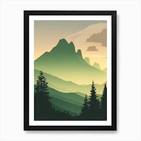 Misty Mountains Vertical Composition In Green Tone 108 Art Print