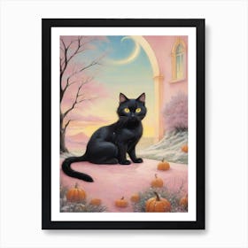 Black Cat With Pumpkins Art Print