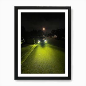 Car Headlights At Night Art Print