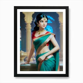 A Beautiful House Wife In Saree And Ornaments Art Print