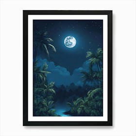 Full Moon In The Jungle 1 Art Print