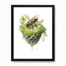 Green Sweat Bee Beehive Watercolour Illustration 4 Art Print