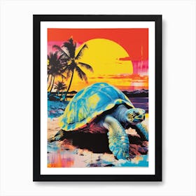 Sea Turtle On The Beach Risograph Inspired  3 Art Print