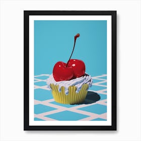 Retro Cupcake With Cherries On Top Art Print