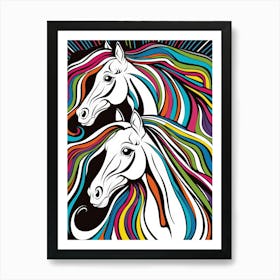 Colorful Horses On A Black Background Art Print