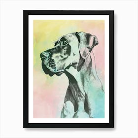 Great Dane Dog Pastel Line Watercolour Illustration  3 Art Print