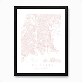 The Bronx New York Light Pink Minimal Street Map Art Print