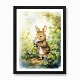 Bunny Hicking Rabbit Prints Watercolour 3 Art Print