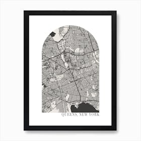 Queens New York Boho Minimal Arch Street Map Art Print