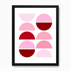 Pink and Red Mid Century Semi Circles Art Print