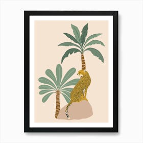 Cheetah with Palm Trees Art Print