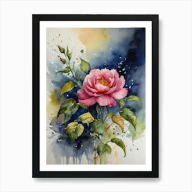 Pink Rose Watercolor Painting 1 Art Print