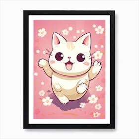 Kawaii Cat Drawings Running 2 Art Print