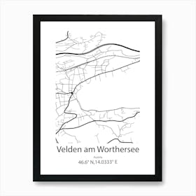 Velden Am Worthersee,Austria Minimalist Map Art Print