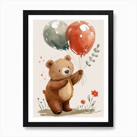 Brown Bear Holding Balloons Storybook Illustration 2 Art Print
