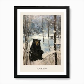 Vintage Winter Animal Painting Poster Black Bear 2 Art Print