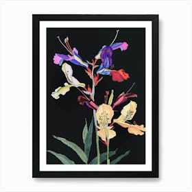 Neon Flowers On Black Snapdragon 1 Art Print