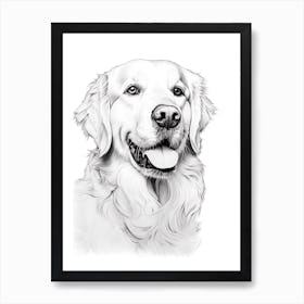 Golden Retriever Dog, Line Drawing 4 Art Print