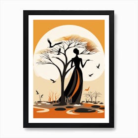 African Woman With Birds And Tree Art Print