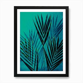 Turquoise Palm Leaves Art Print