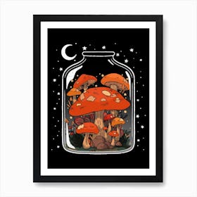 Mushrooms In A Glass Jar Art Print