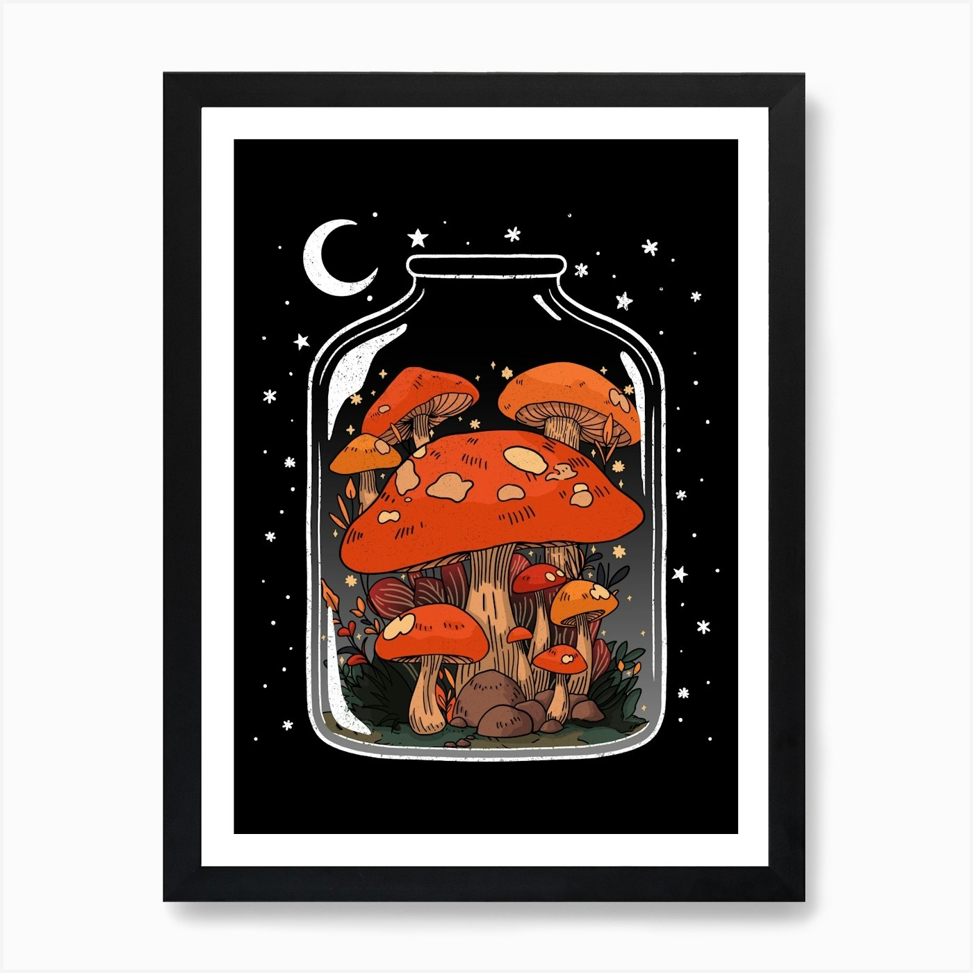 Mushrooms in a jar Black & White art Art Board Print for Sale by Studio135