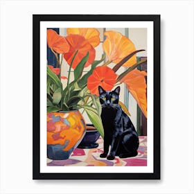 Calla Lily Flower Vase And A Cat, A Painting In The Style Of Matisse 1 Art Print