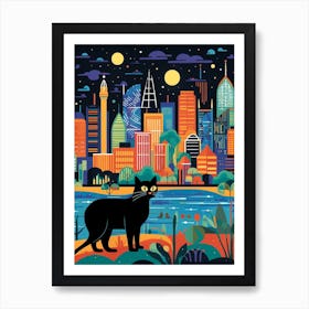 Melbourne, Australia Skyline With A Cat 0 Art Print