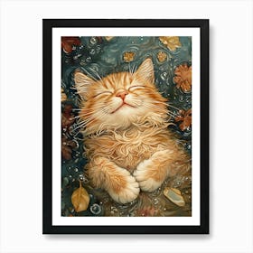 Happy Orange Cat Floating on Water 5 Art Print