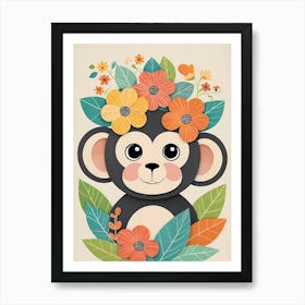 Floral Baby Monkey Nursery Illustration (31) 1 Art Print