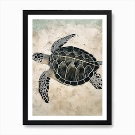 Sea Turtle On The Ocean Floor Textured Illustration 3 Art Print