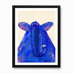 Blue Elephant With Tiny Coffee Mug Art Print