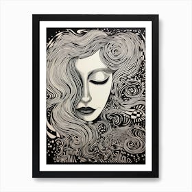 Swirl Linocut Face 2 Art Print