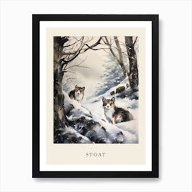 Winter Watercolour Stoat 2 Poster Art Print