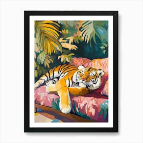 Oil Painting Tiger Sleeping 11 Art Print