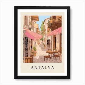 Antalya Turkey 2 Vintage Pink Travel Illustration Poster Art Print