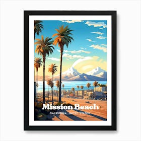 Mission Beach California United States Sunset Modern Travel Illustration Art Print