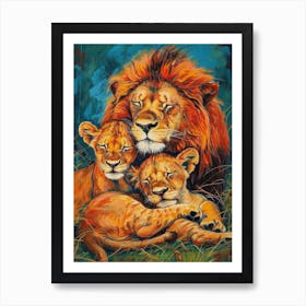 Masai Lion Family Bonding Fauvist Painting 1 Art Print