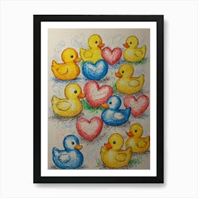 Ducks And Hearts Art Print