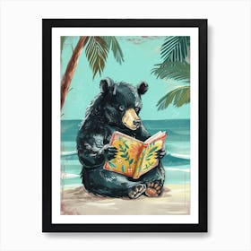 American Black Bear Reading Storybook Illustration 1 Art Print