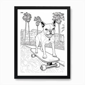 Boston Terrier Dog Skateboarding Line Art 3 Art Print