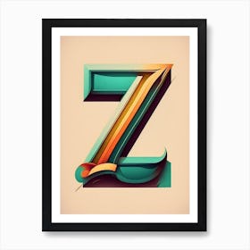 Z, Letter, Alphabet Retro Drawing Art Print