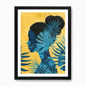 Silhouette Of A Woman With Palm Leaves Art Print