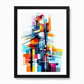 Skyscraper II, Avant Garde Modern Vibrant Colorful Style Painting White Background Art Print