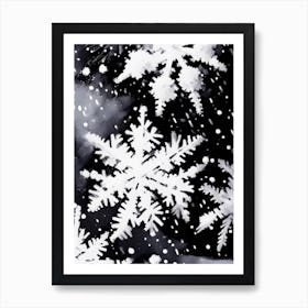 Snowflakes In The Snow, Snowflakes, Black & White 5 Art Print