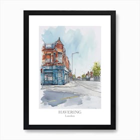 Havering London Borough   Street Watercolour 8 Poster Art Print