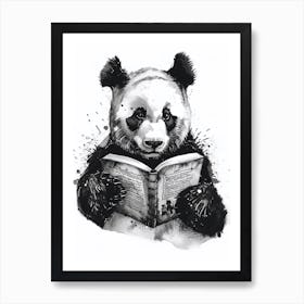 Giant Panda Reading Ink Illustration 4 Art Print
