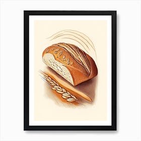 Spelt Sourdough Bread Bakery Product Retro Drawing 1 Art Print