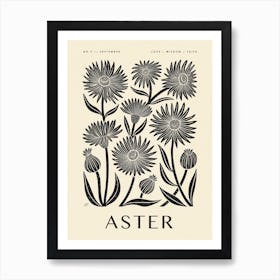 Rustic September Birth Flower Aster Black Cream Art Print