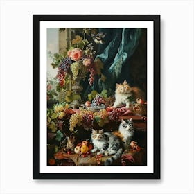 Cats With Grapes Rococo Inspired Art Print